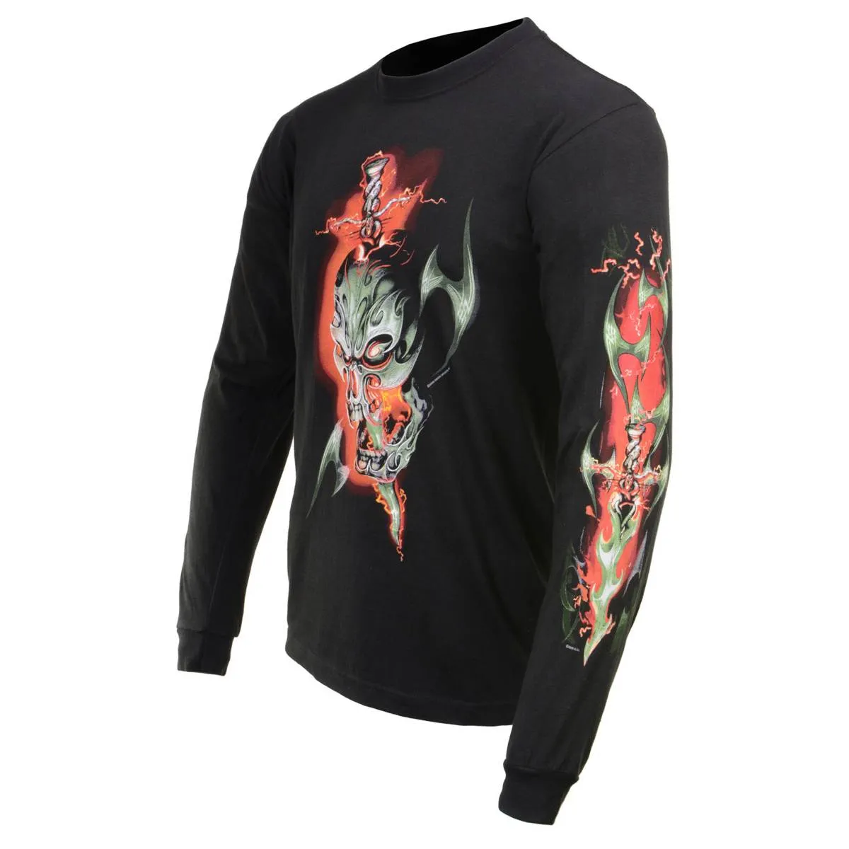 Milwaukee Leather MPMH117005 Men’s ‘Electric Skull’ Long Sleeve Black T-Shirt