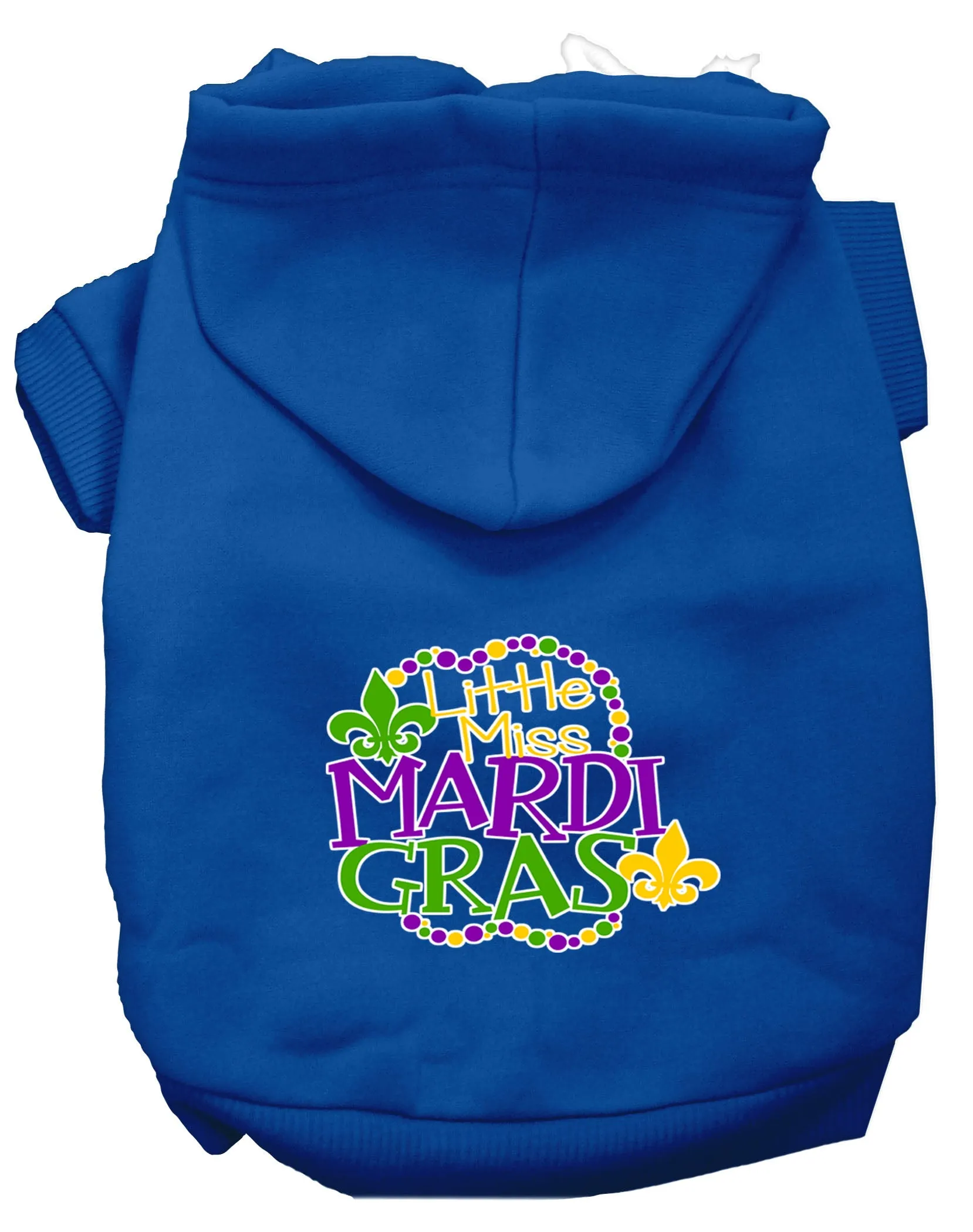 Miss Mardi Gras Screen Print Mardi Gras Dog Hoodie Blue Xl