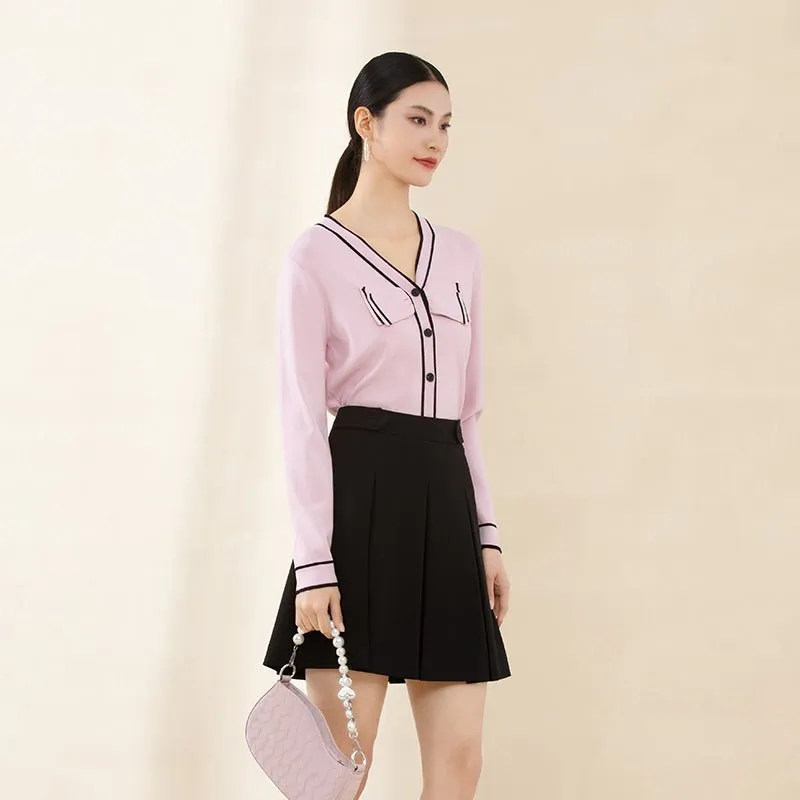 Mist Pink Slim V Neck Cardigan