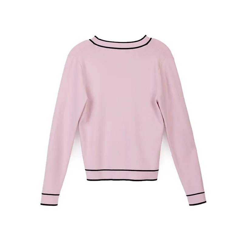 Mist Pink Slim V Neck Cardigan