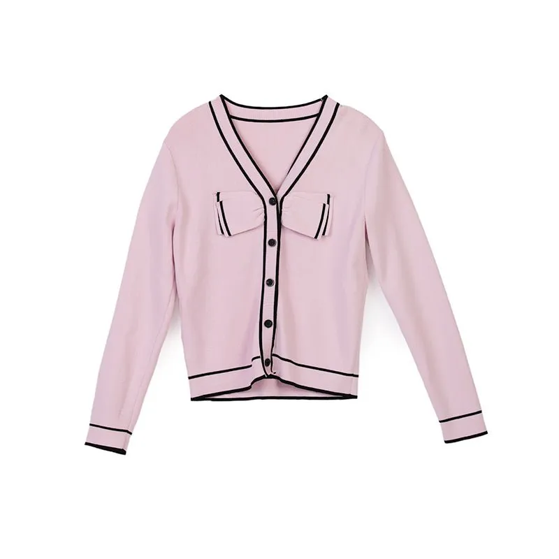 Mist Pink Slim V Neck Cardigan