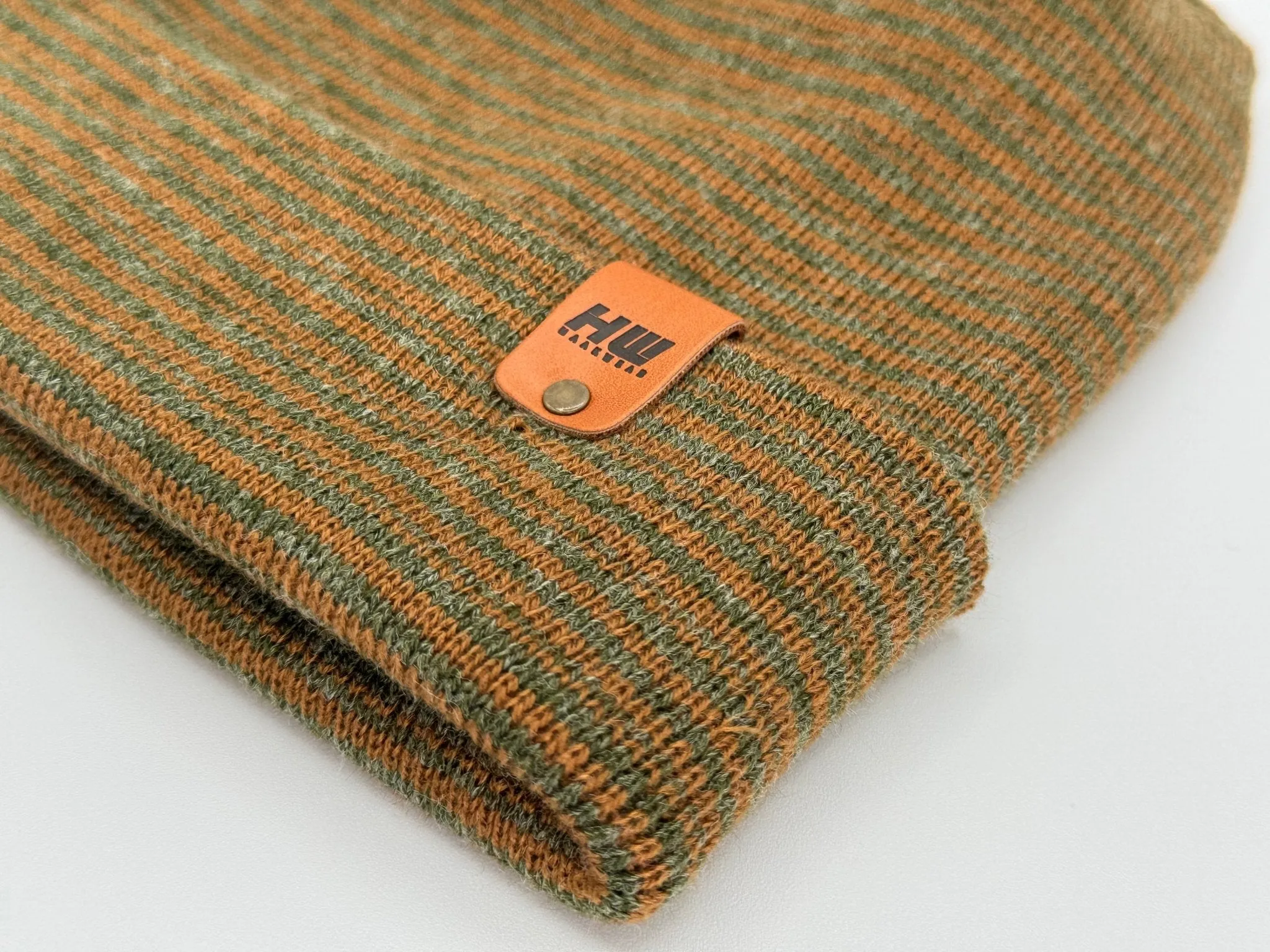 Modern Theta Stitch Contrast Cuffed Beanie (Patent Pending Design) Brown / Green, Made in USA