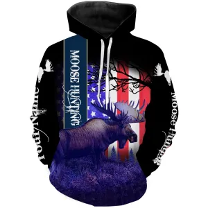 Moose Hunting American Flag Custom Name 3D All Over Print Hoodie Zip Hoodie