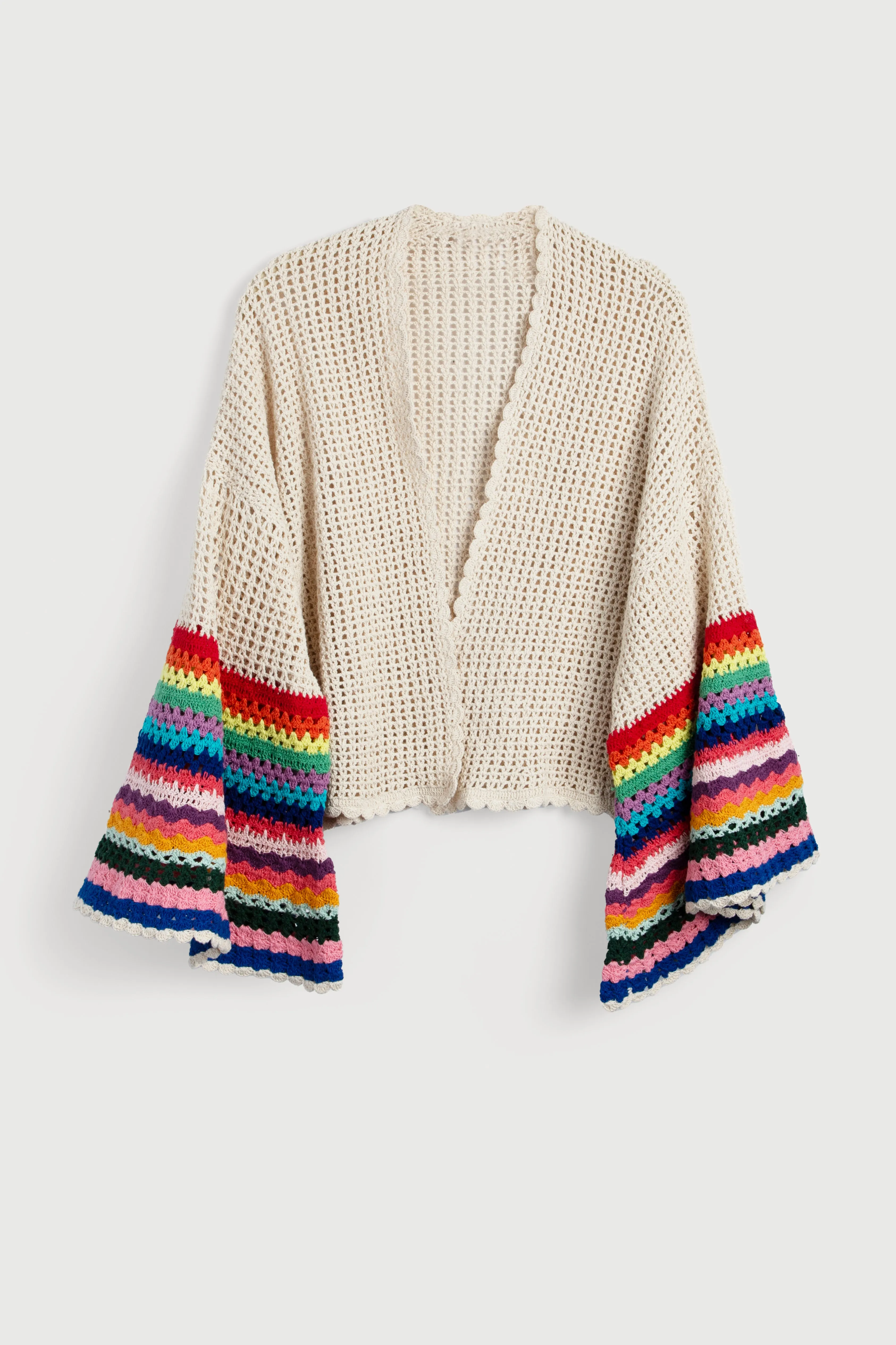 Multicolored Crochet Bell Sleeve Short Jacket