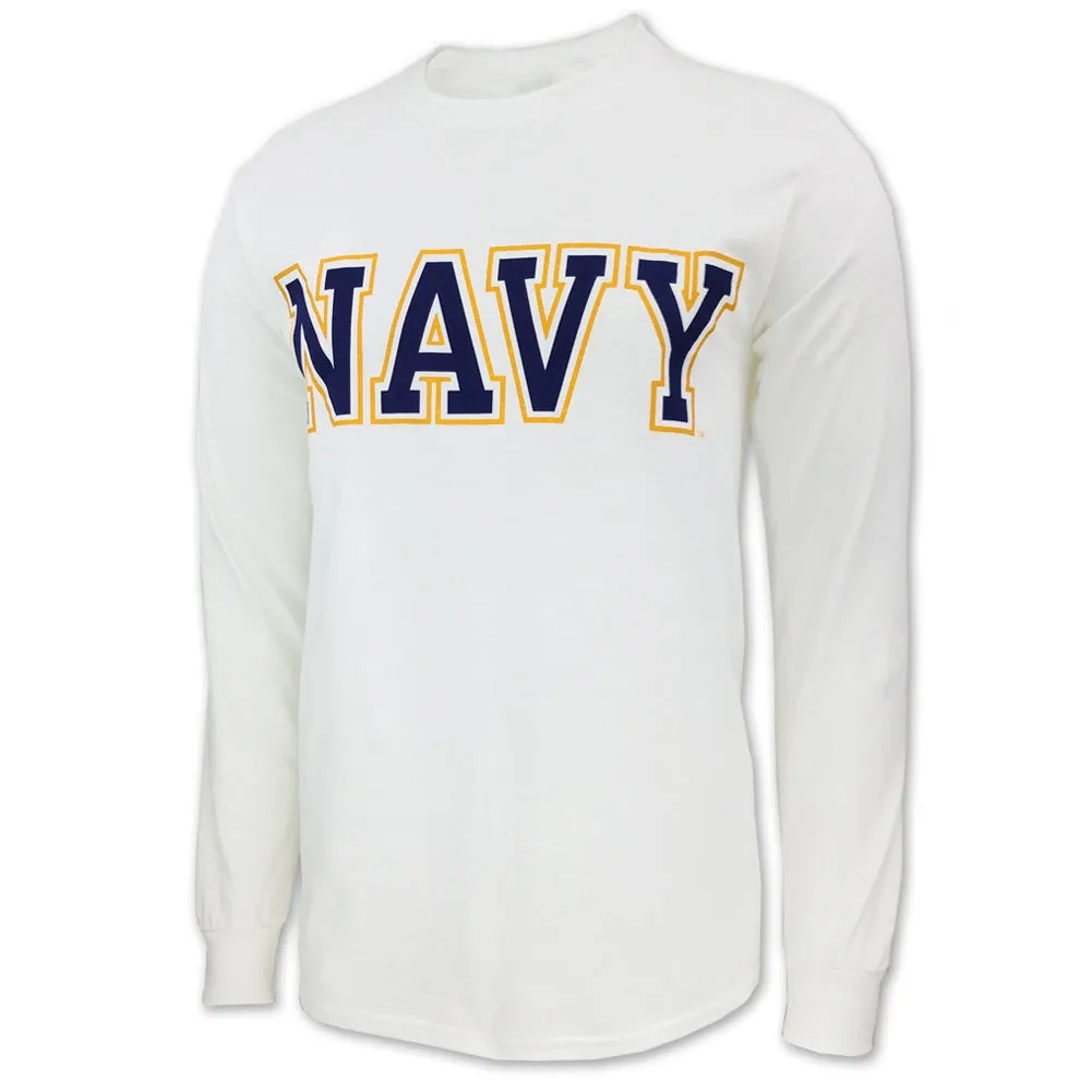 Navy Bold Core Longsleeve T (White)