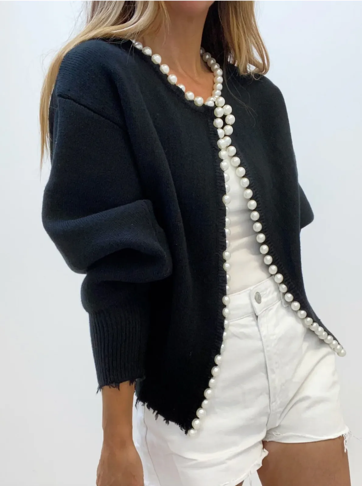 NEW!! Pearl Trim Cardigan in Black