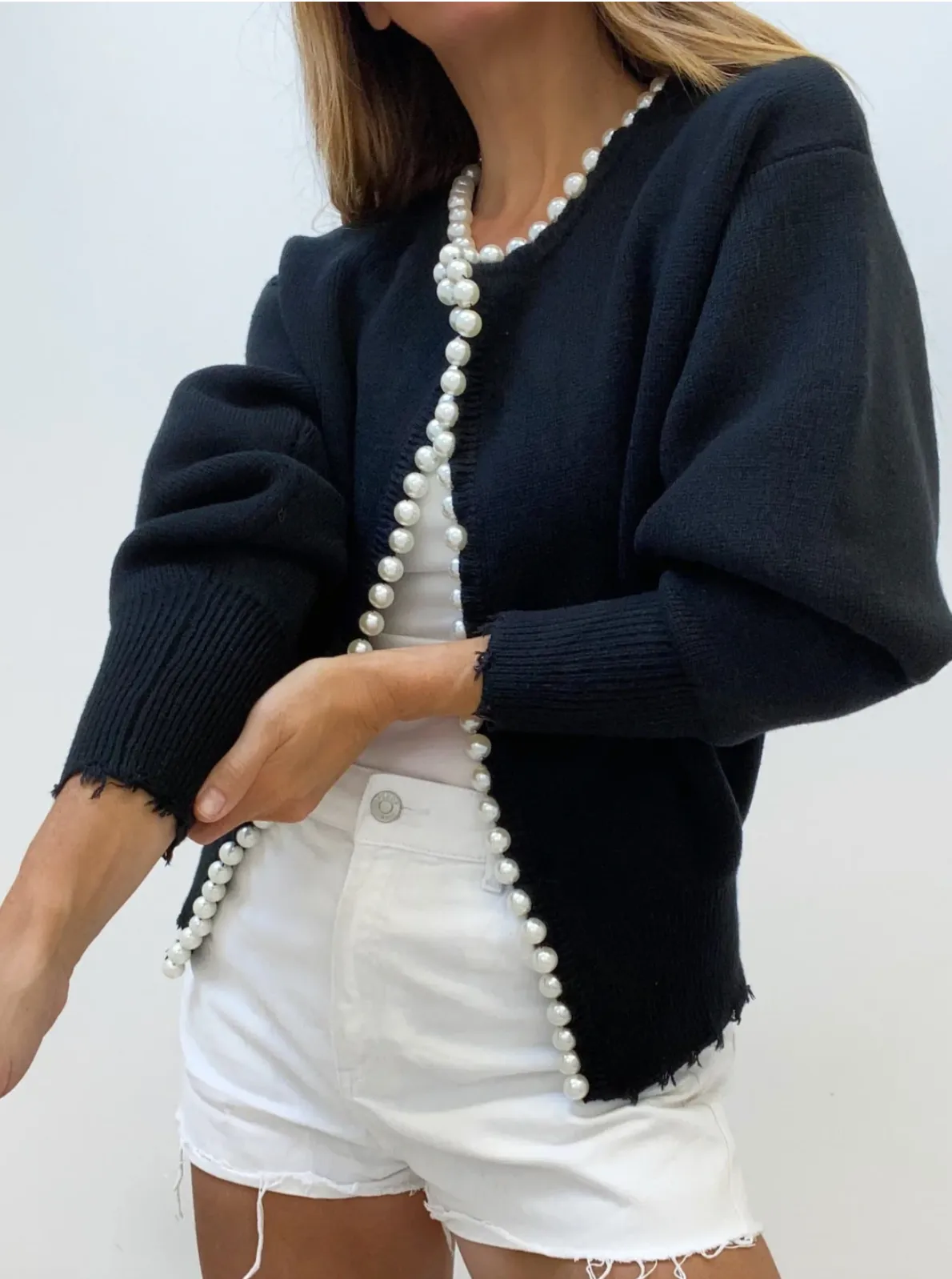 NEW!! Pearl Trim Cardigan in Black