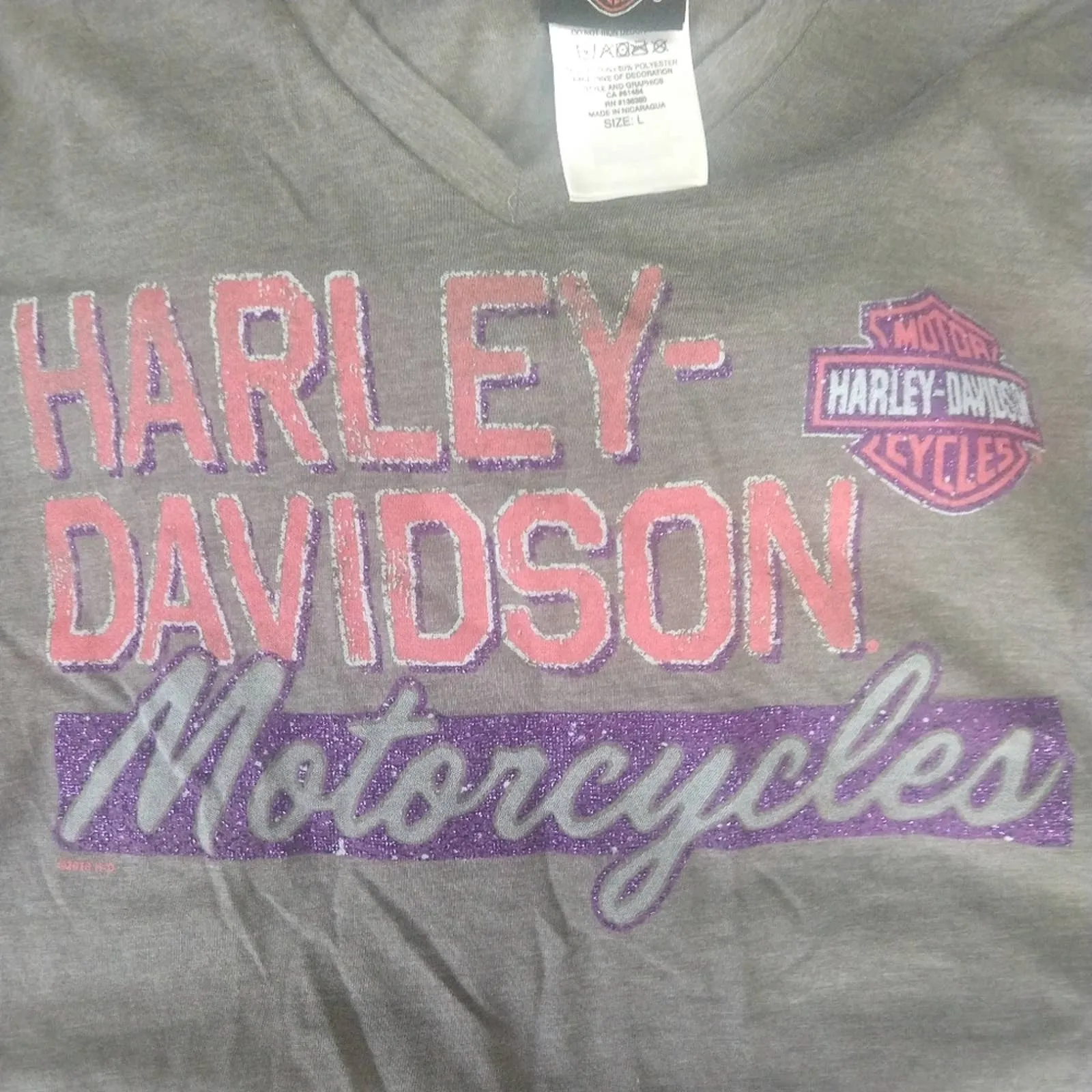 NWOT Harley Davidson V Neck Long Sleeve Top L