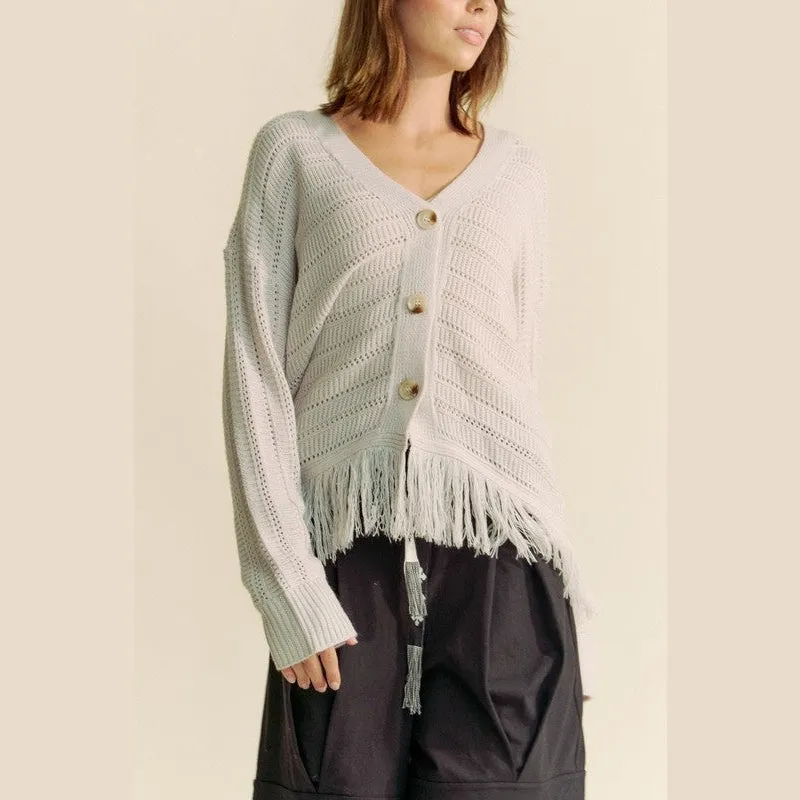 On The Fringe Grey Cardigan