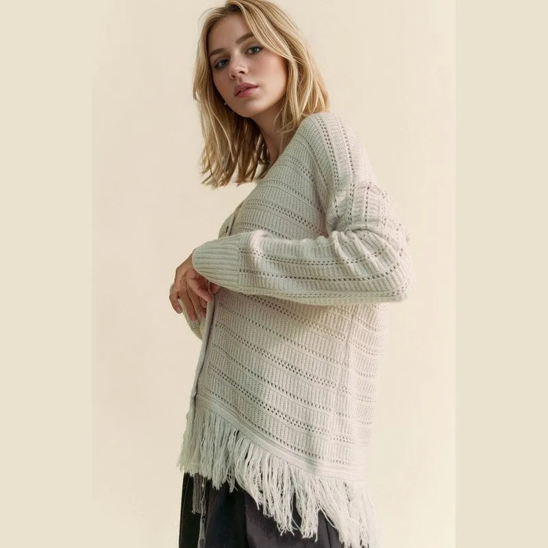 On The Fringe Grey Cardigan