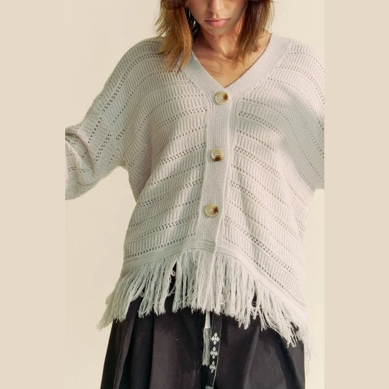 On The Fringe Grey Cardigan