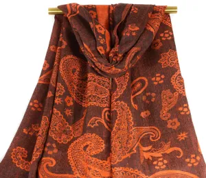 Orange & Black Bohemian Paisley Pashmina Scarf Bohemian Shawl