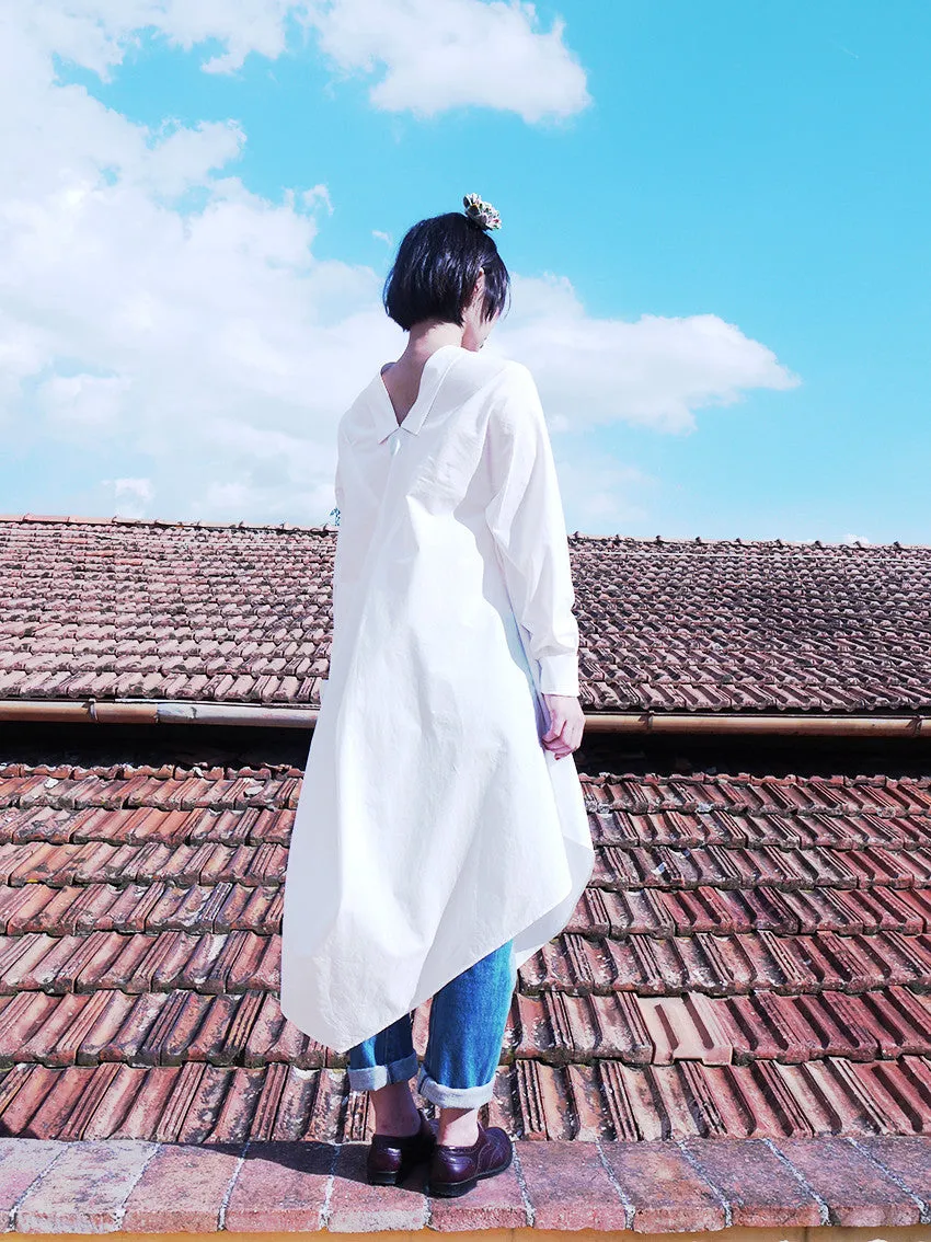 Origami Cotton Shirt Dress / White