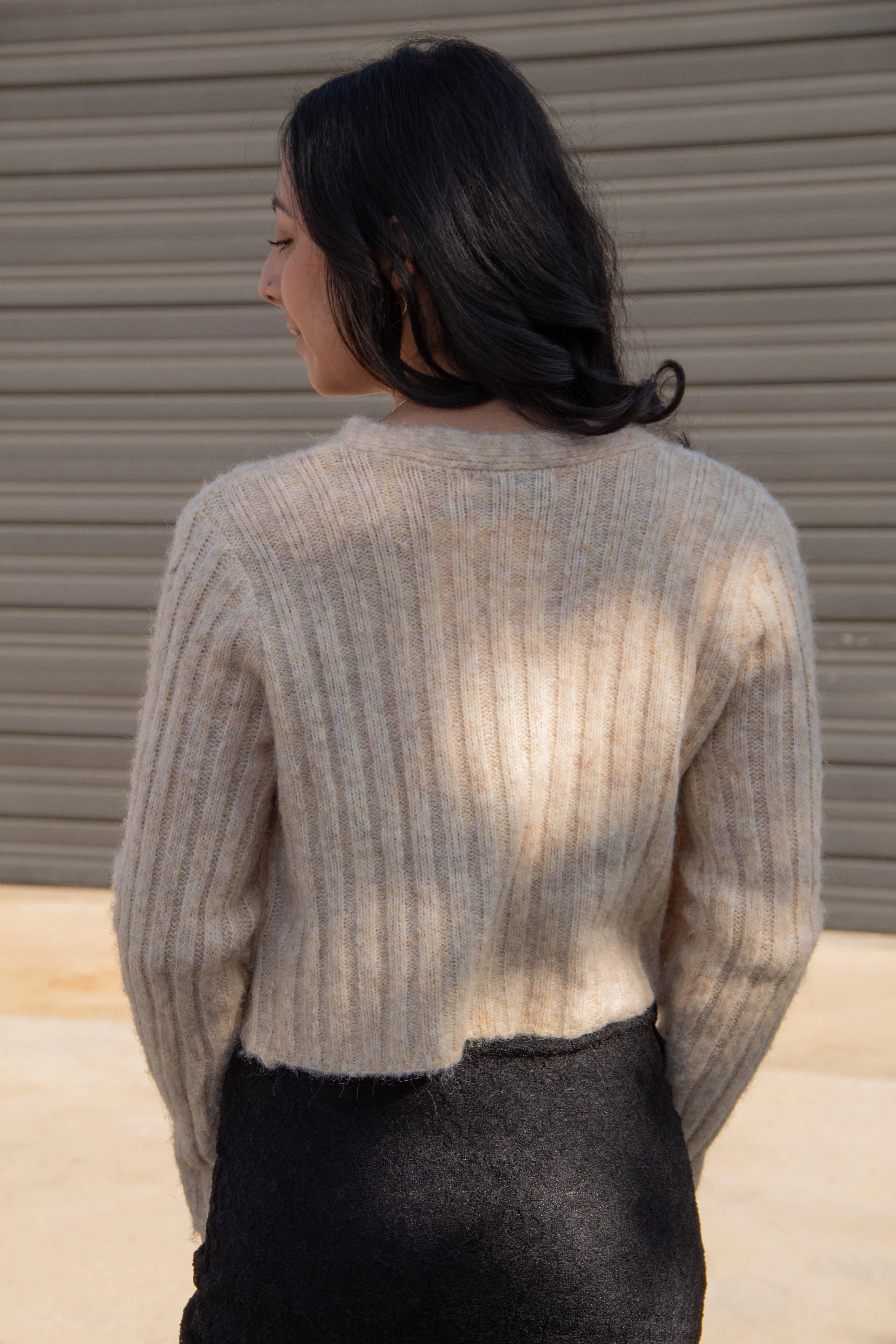 Pearl Button Ribbed Knit Cardigan