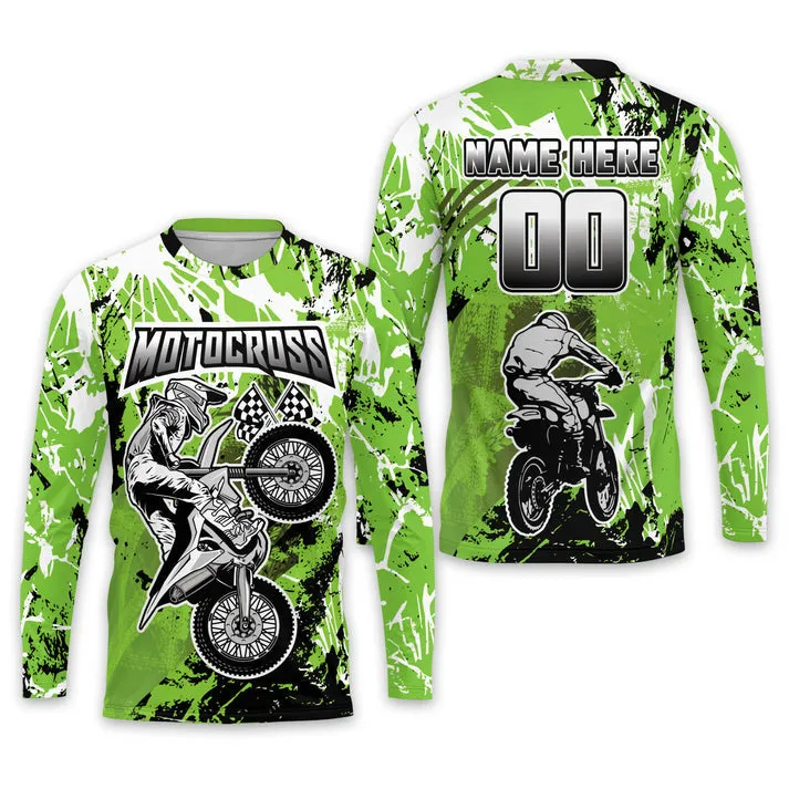 Personalized 3D Motocross American Flag Riding Long Sleeve, Gift for Motocross Biker