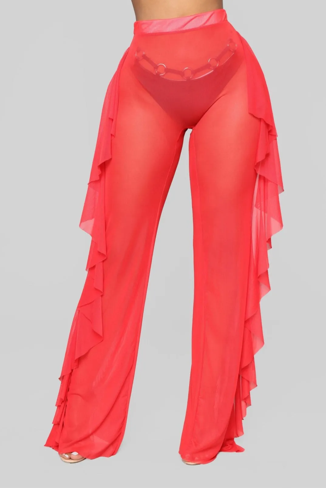 Petite Mesh Ruffle Beach Cover Up Pants