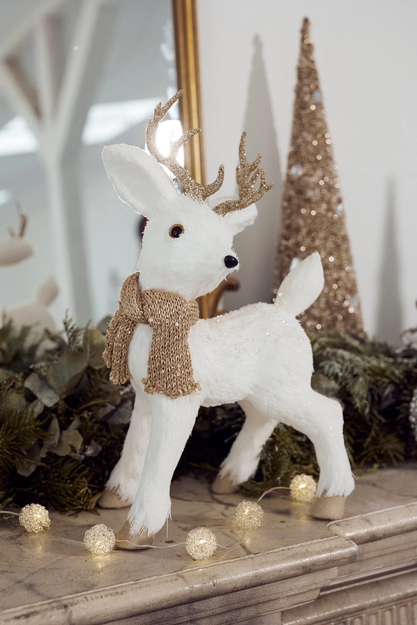 Pier 1 White Deer with Champagne Scarf Set of 2