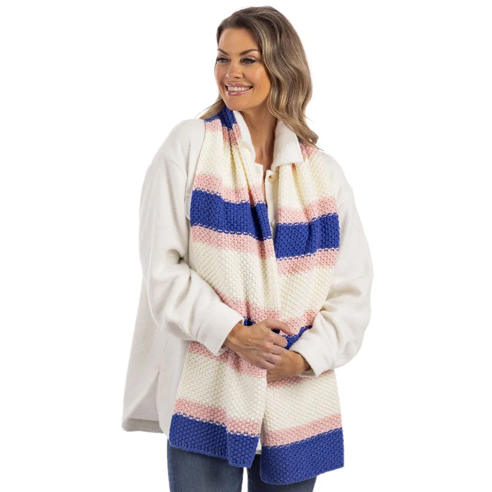 Pink Blue Stripes Wholesale Crochet Knit Scarf