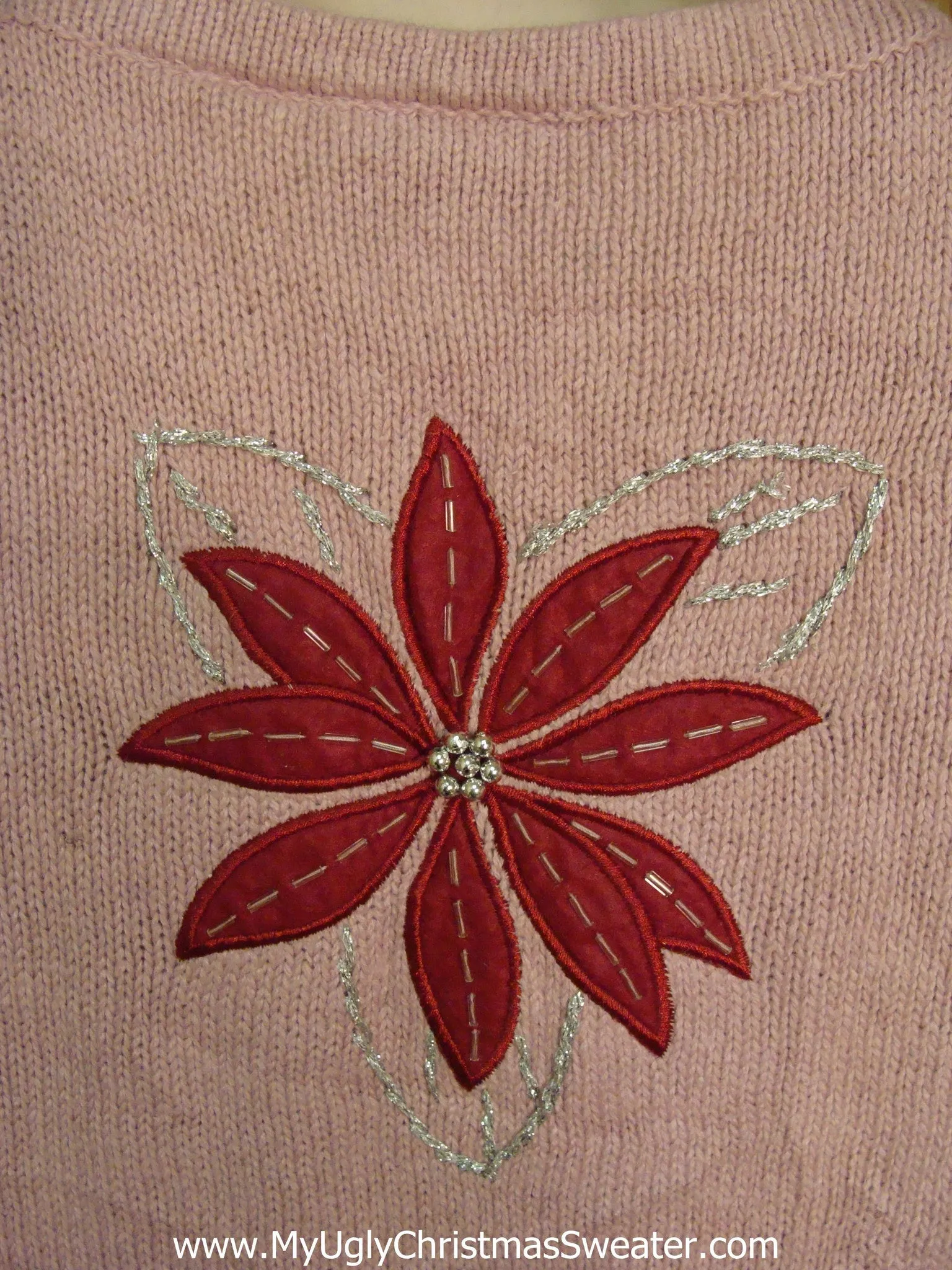 Pink Poinsettia Light Up Ugly Xmas Sweater Vest