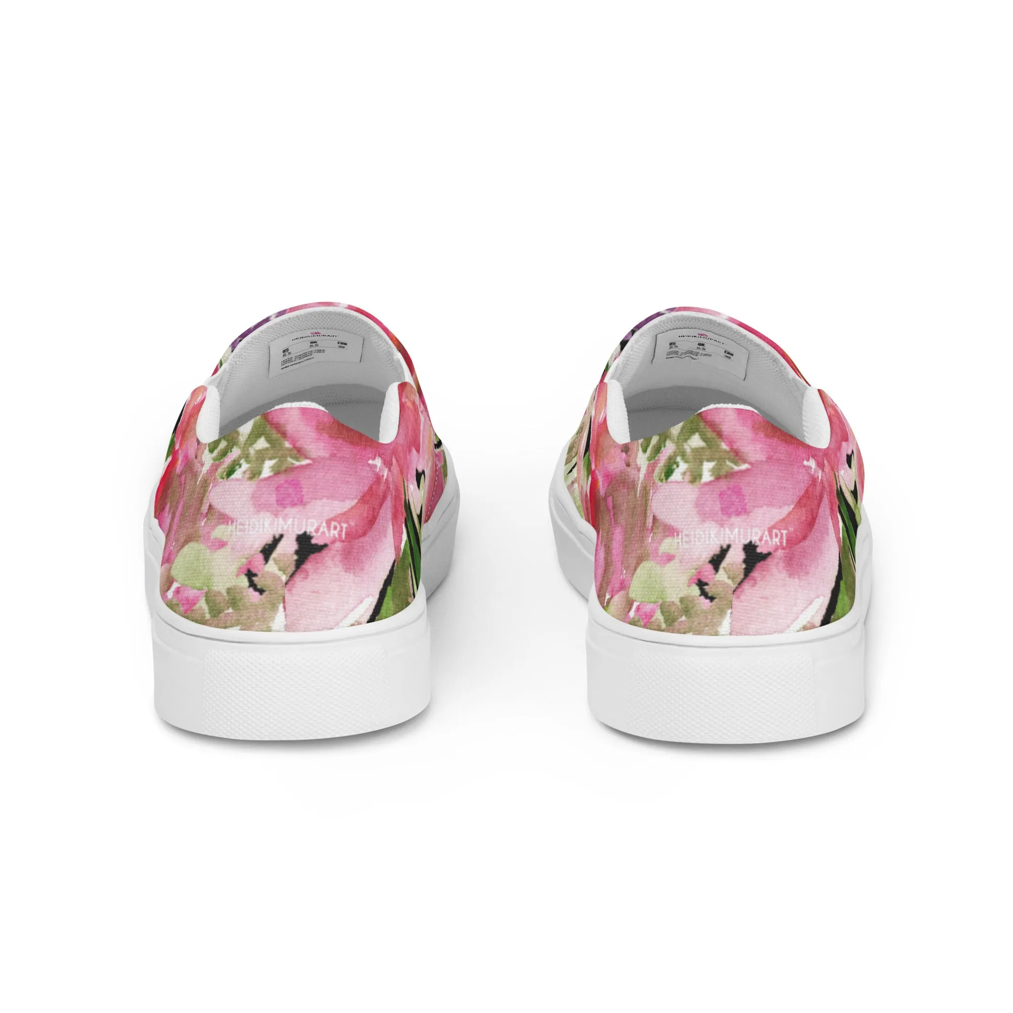 Pink Rose Women's Slip Ons, Pink Rose Floral Flower Print Women’s Slip-On Canvas Shoes (US Size: 5-12)