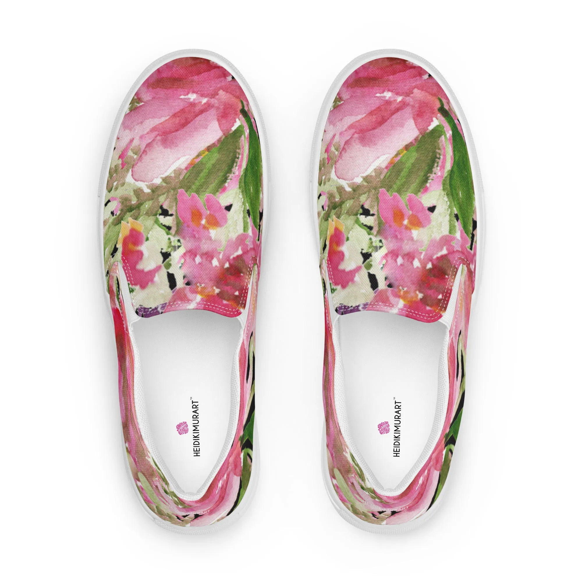 Pink Rose Women's Slip Ons, Pink Rose Floral Flower Print Women’s Slip-On Canvas Shoes (US Size: 5-12)