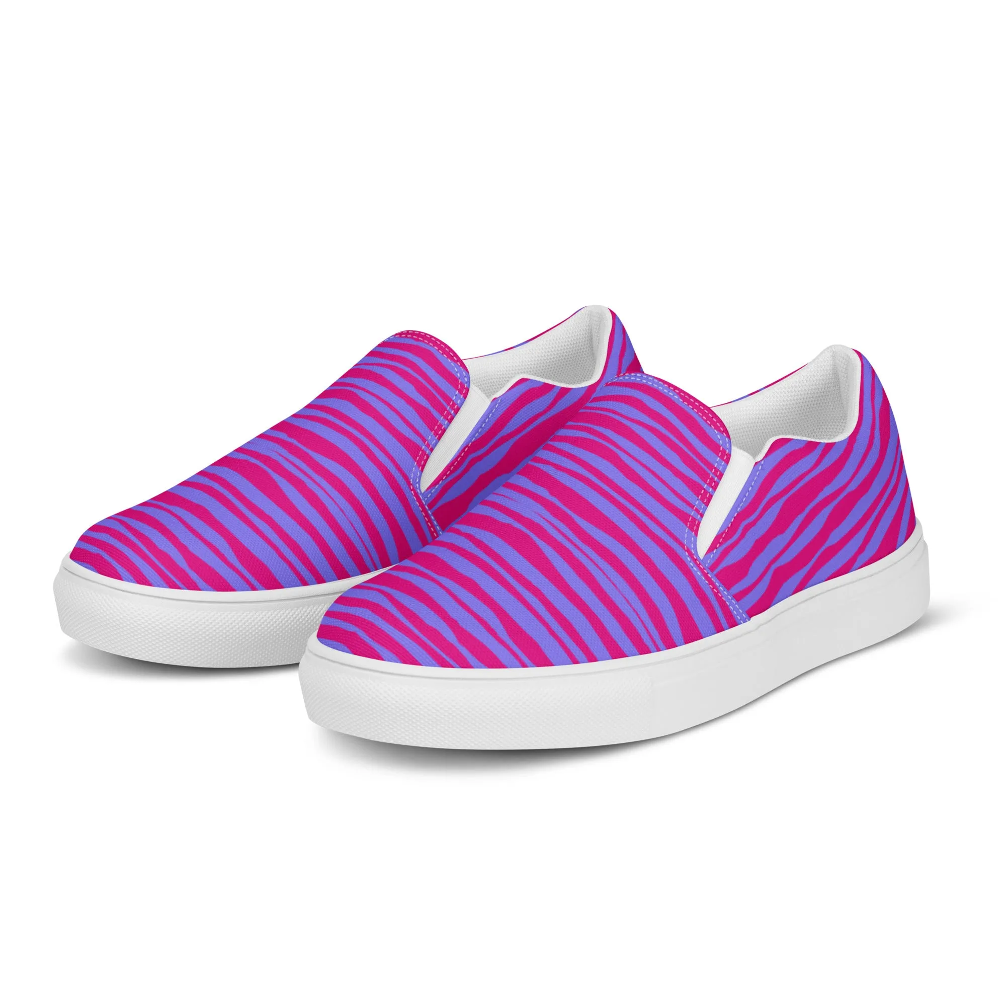 Pink Striped Women's Slip On, Purple Pink Striped Print Women’s Slip-On Canvas Shoes (US Size: 5-12)