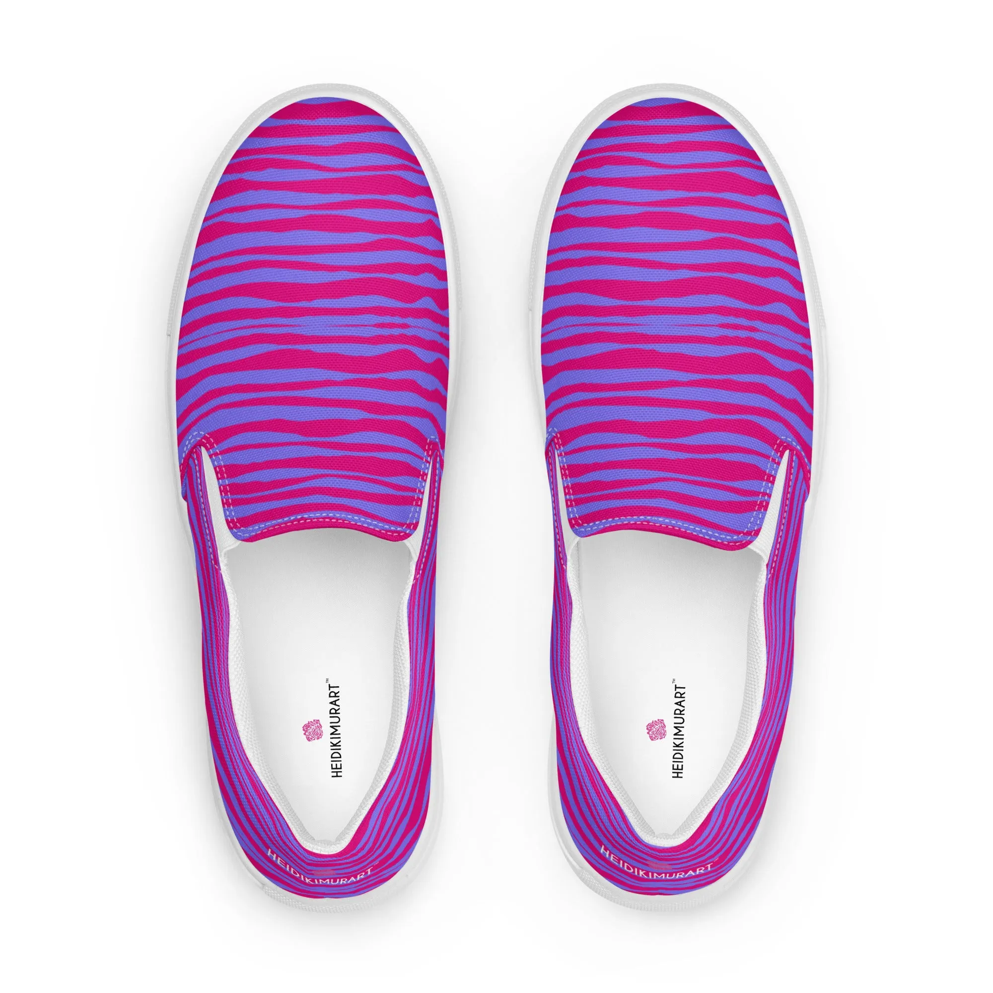 Pink Striped Women's Slip On, Purple Pink Striped Print Women’s Slip-On Canvas Shoes (US Size: 5-12)