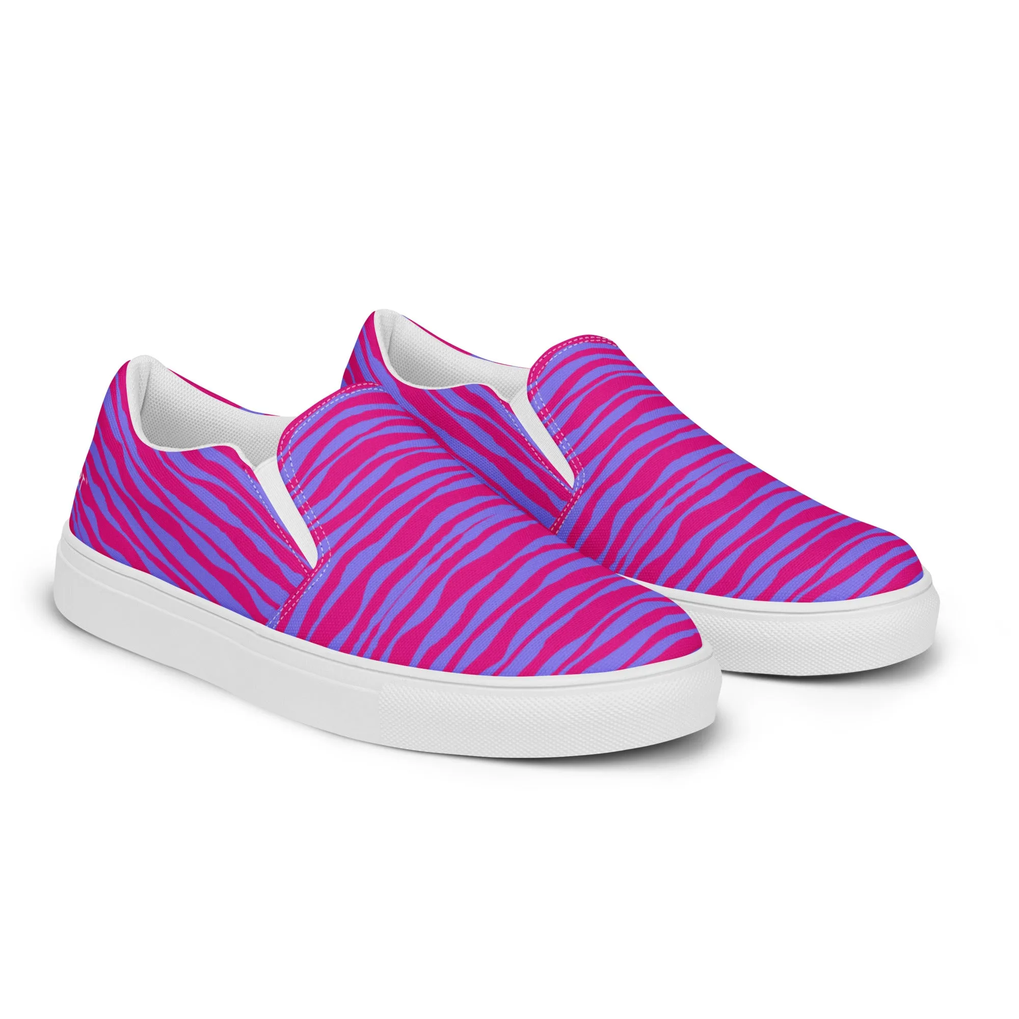 Pink Striped Women's Slip On, Purple Pink Striped Print Women’s Slip-On Canvas Shoes (US Size: 5-12)