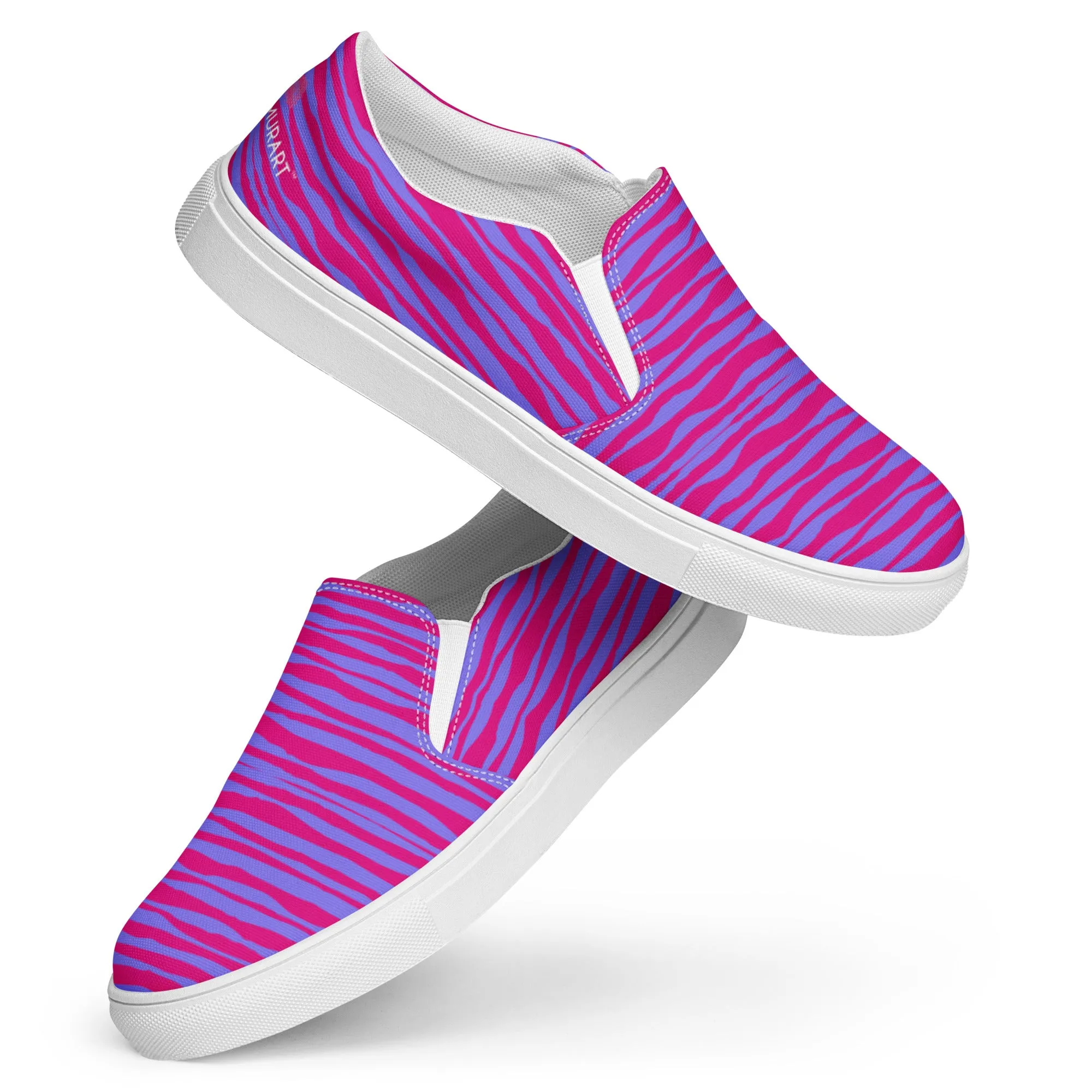 Pink Striped Women's Slip On, Purple Pink Striped Print Women’s Slip-On Canvas Shoes (US Size: 5-12)