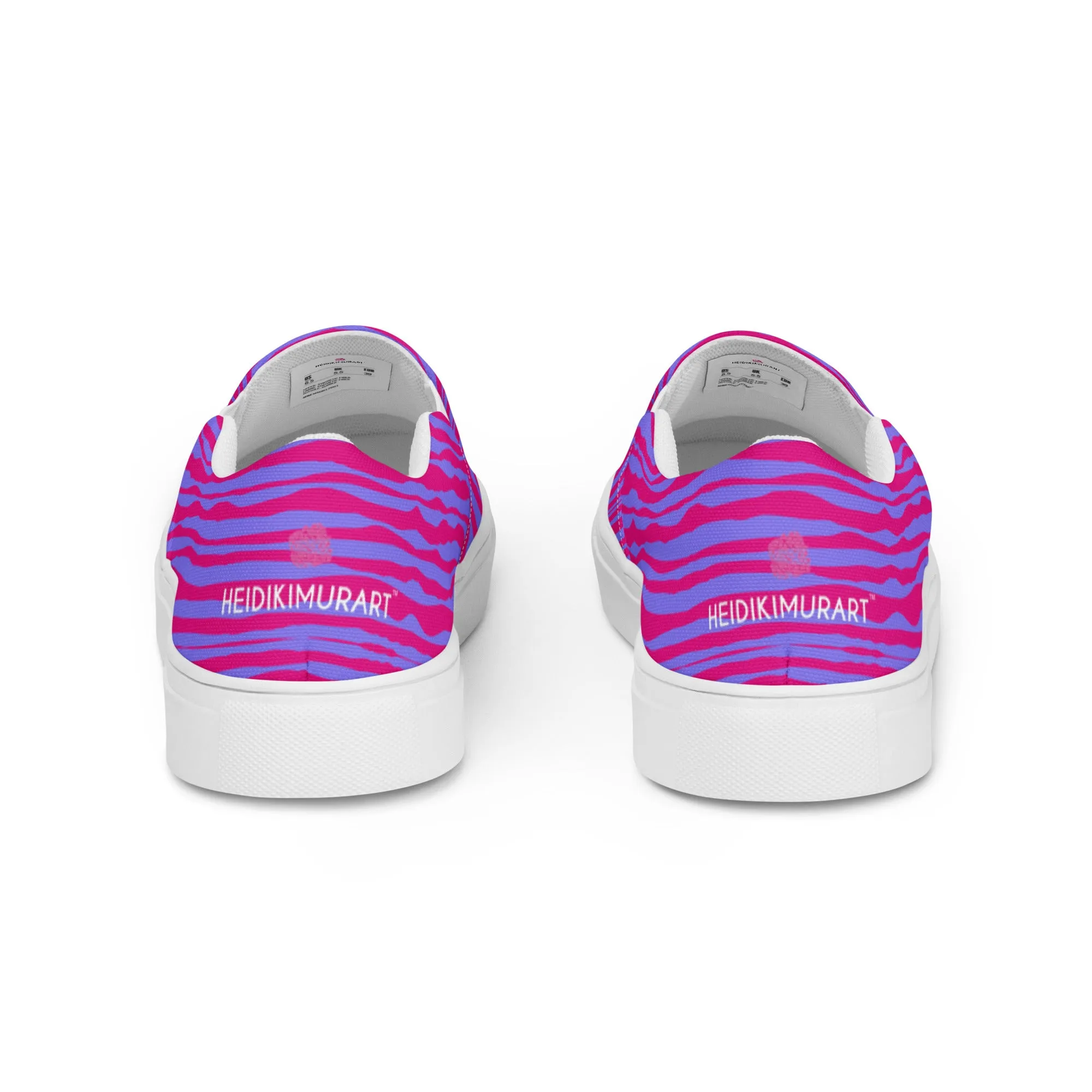 Pink Striped Women's Slip On, Purple Pink Striped Print Women’s Slip-On Canvas Shoes (US Size: 5-12)