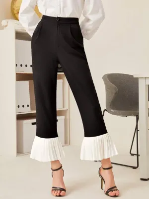 Pleated Hem Colorblock Pants