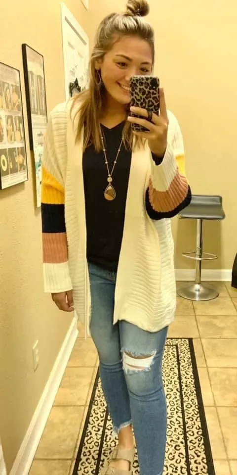 Plus Size Color Block Sleeve Ribbed Cardigan