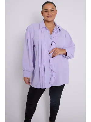 Plus Size Ruffle Detail Long Sleeve Button Through Shirt