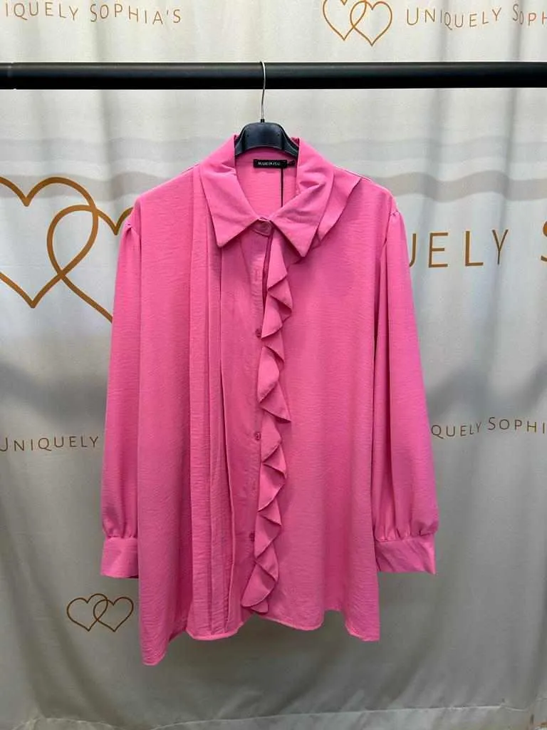 Plus Size Ruffle Detail Long Sleeve Button Through Shirt