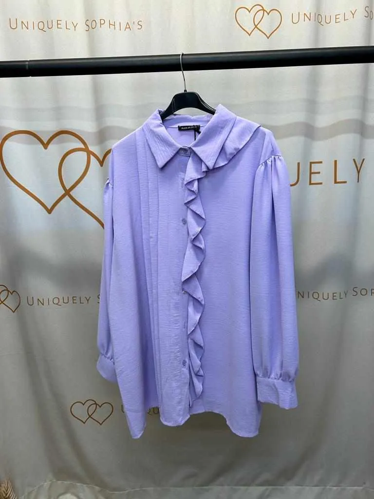 Plus Size Ruffle Detail Long Sleeve Button Through Shirt