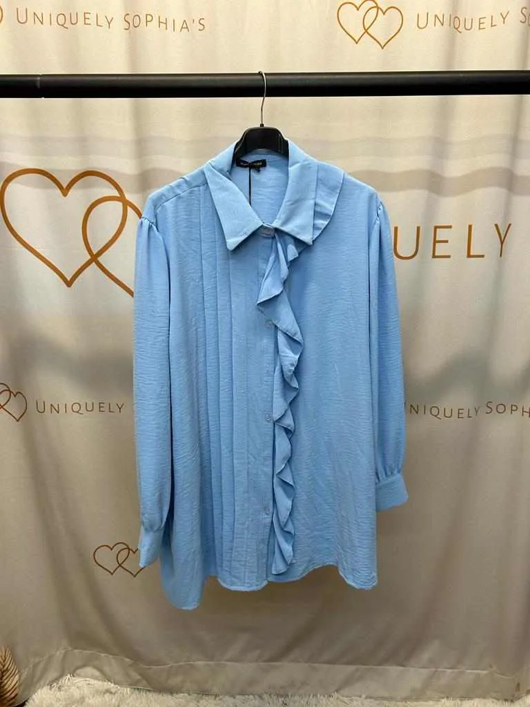 Plus Size Ruffle Detail Long Sleeve Button Through Shirt