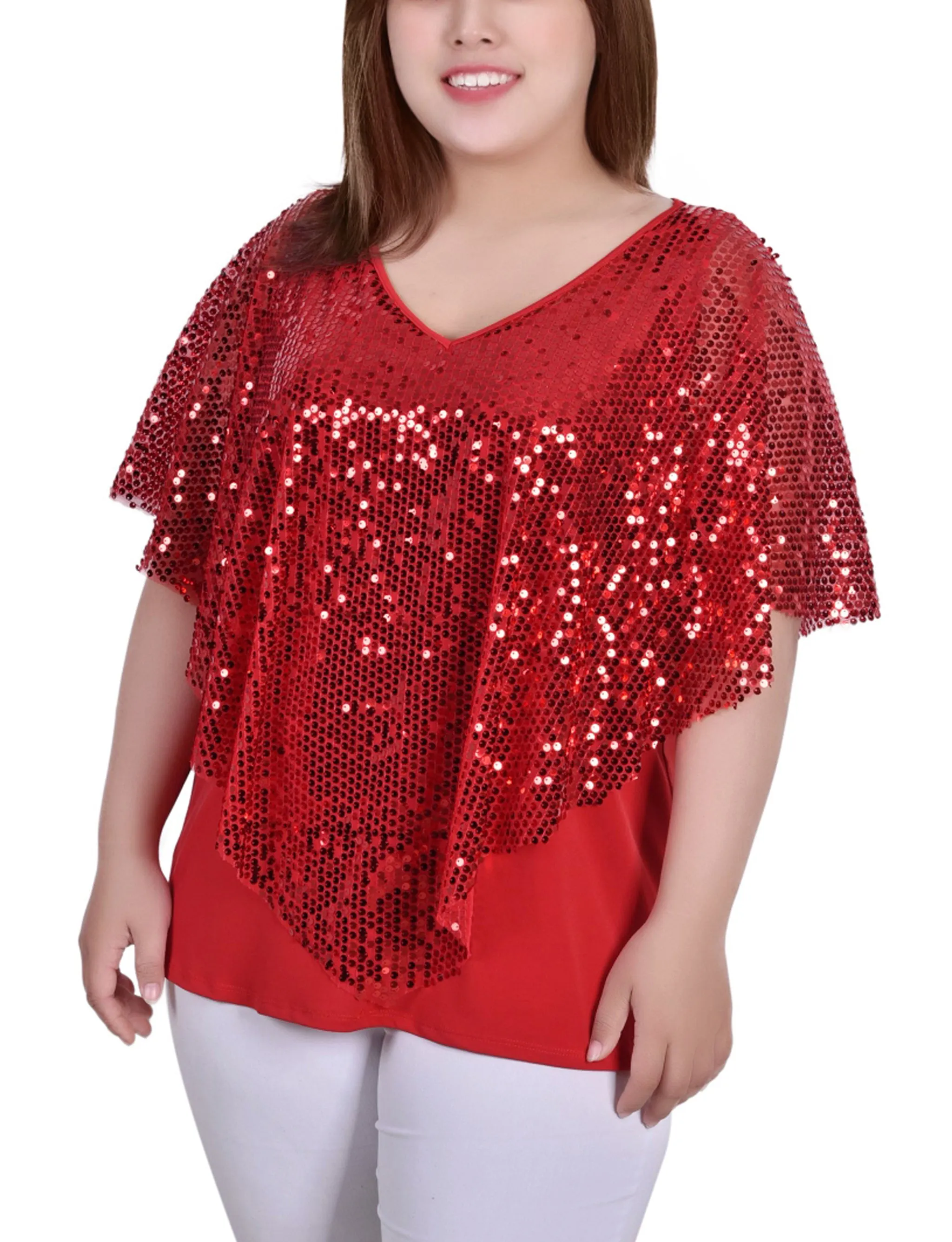 Plus Size Sequin-Front Poncho