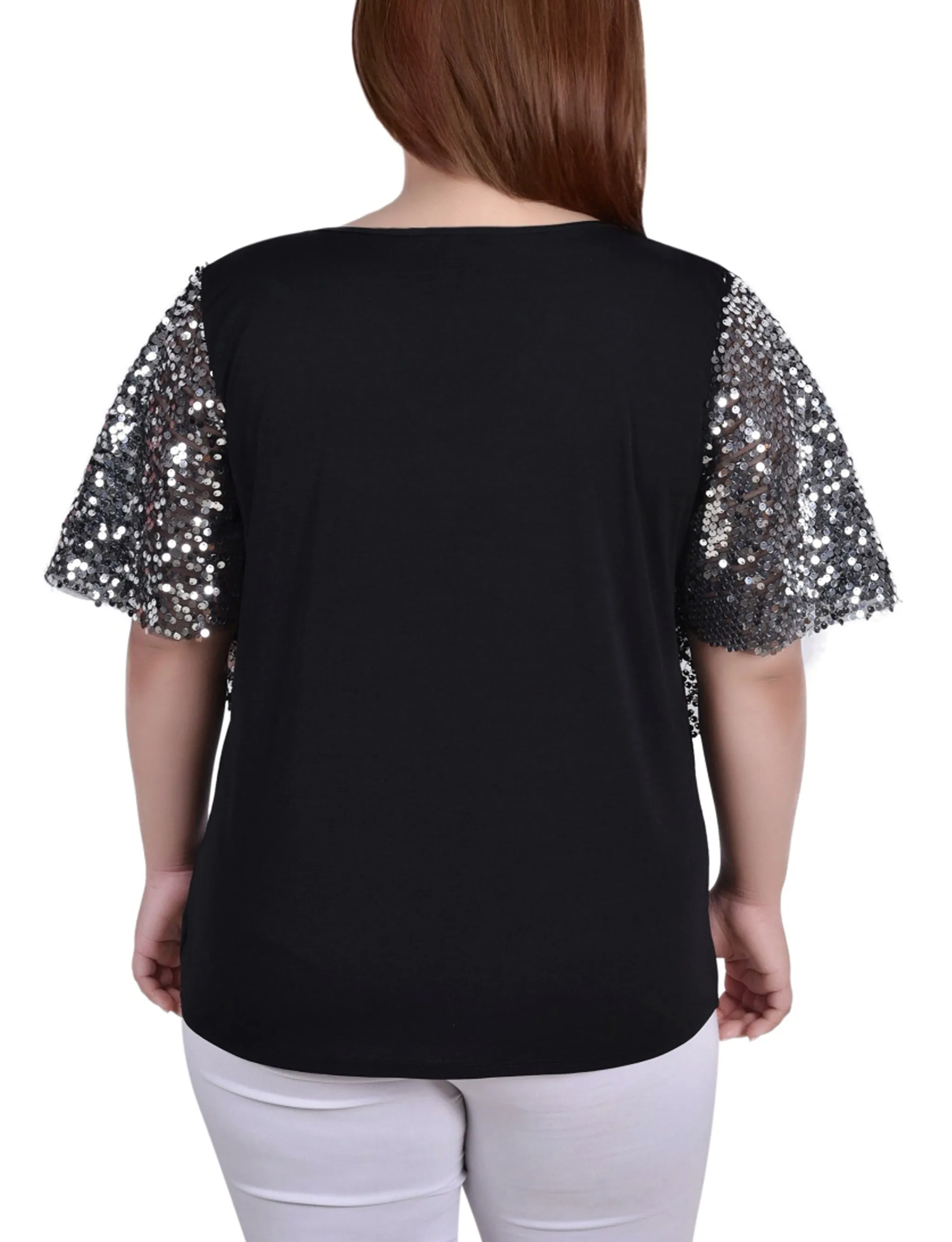 Plus Size Sequin-Front Poncho