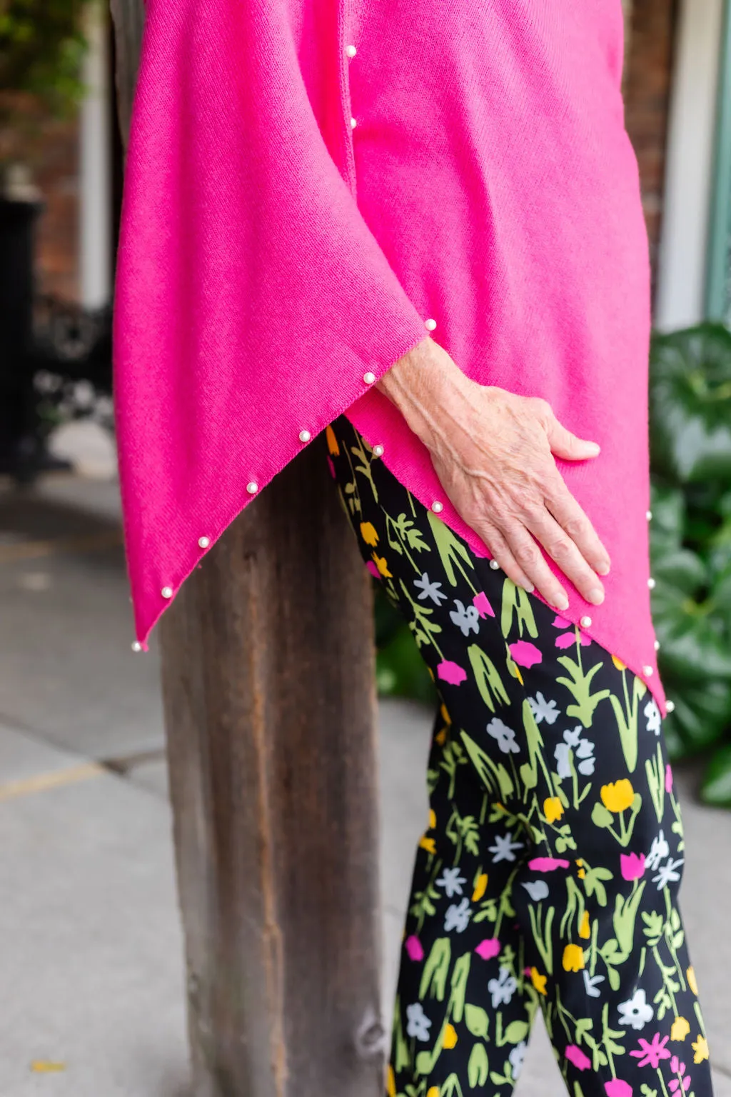 Poncho W/ Pearls | Hot Pink