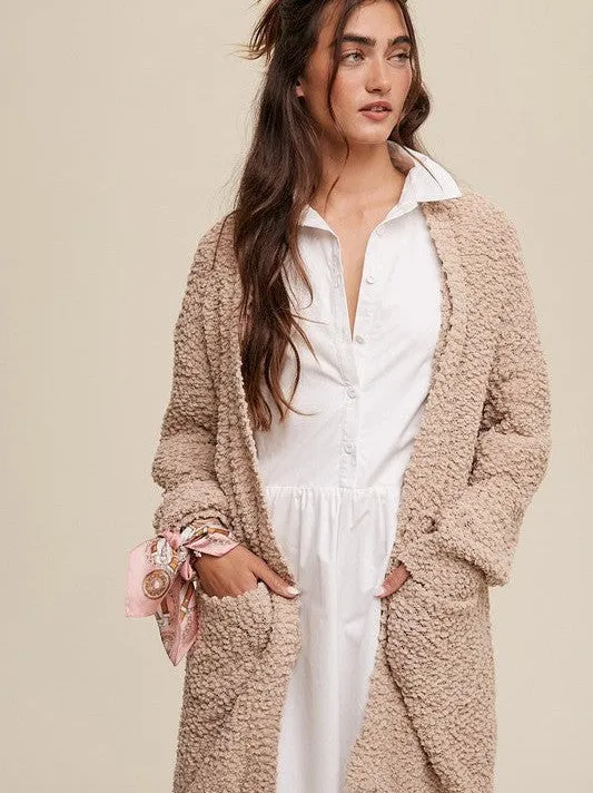 Popcorn Please Open Knit Long Cardigan