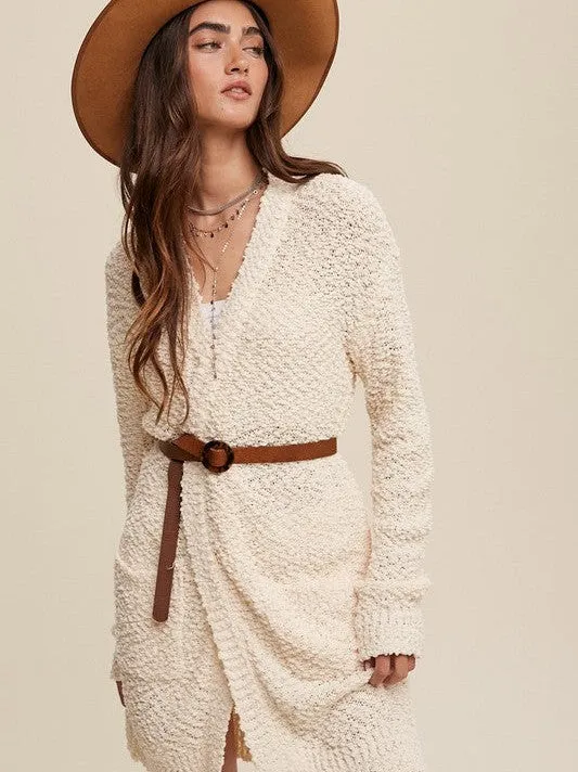 Popcorn Please Open Knit Long Cardigan