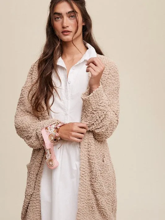 Popcorn Please Open Knit Long Cardigan