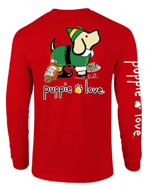 Puppie Love Christmas Elf Pup Adult Long Sleeve Tee