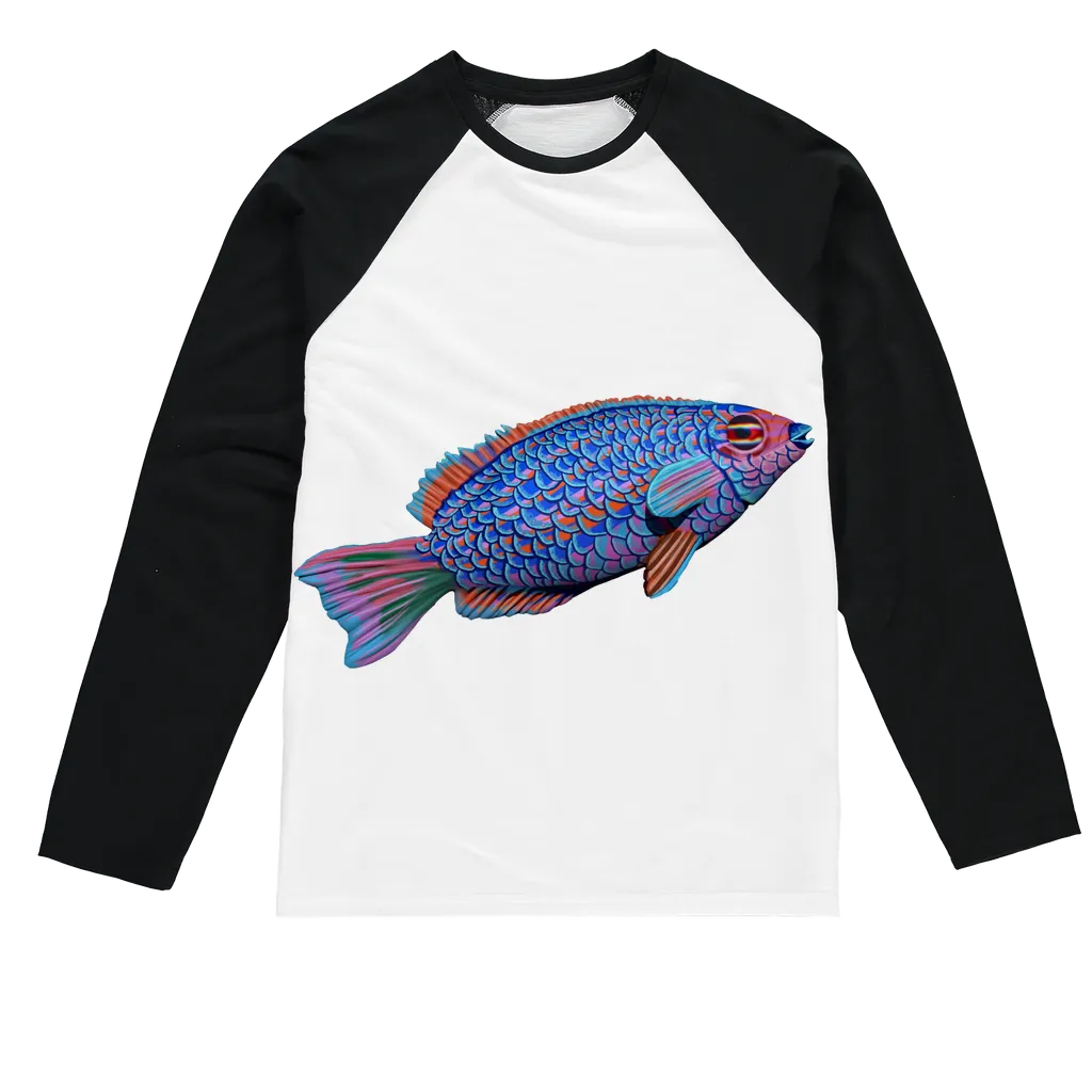 Purple and Blue Fish Sublimation Baseball Long Sleeve T-Shirt