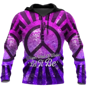 Purple Hippie Hoodie, 3D Colorful Hoodie With Hippie Pattern