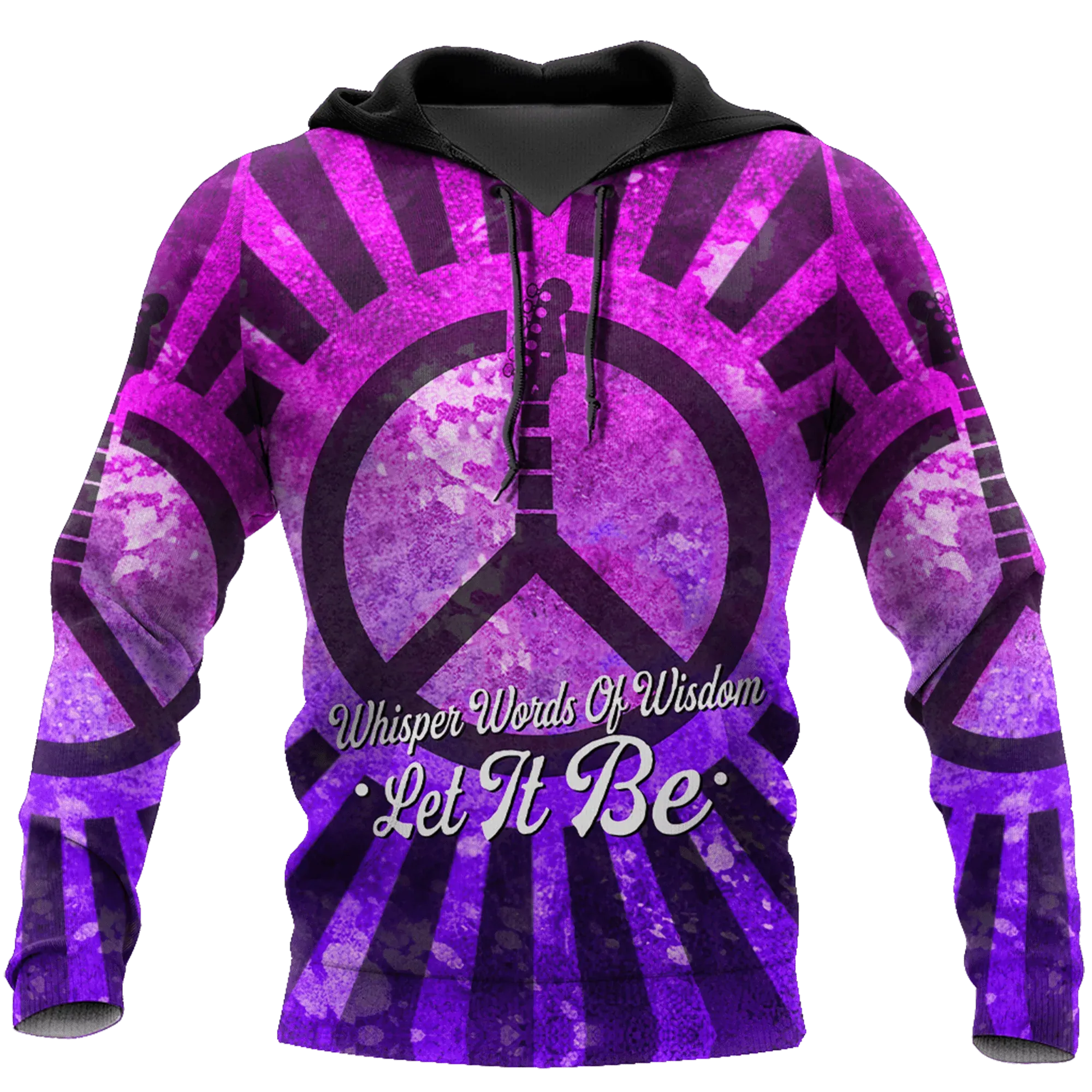 Purple Hippie Hoodie, 3D Colorful Hoodie With Hippie Pattern