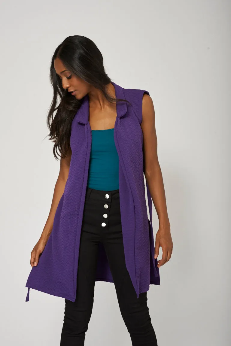 Purple Textured Open Cardigan