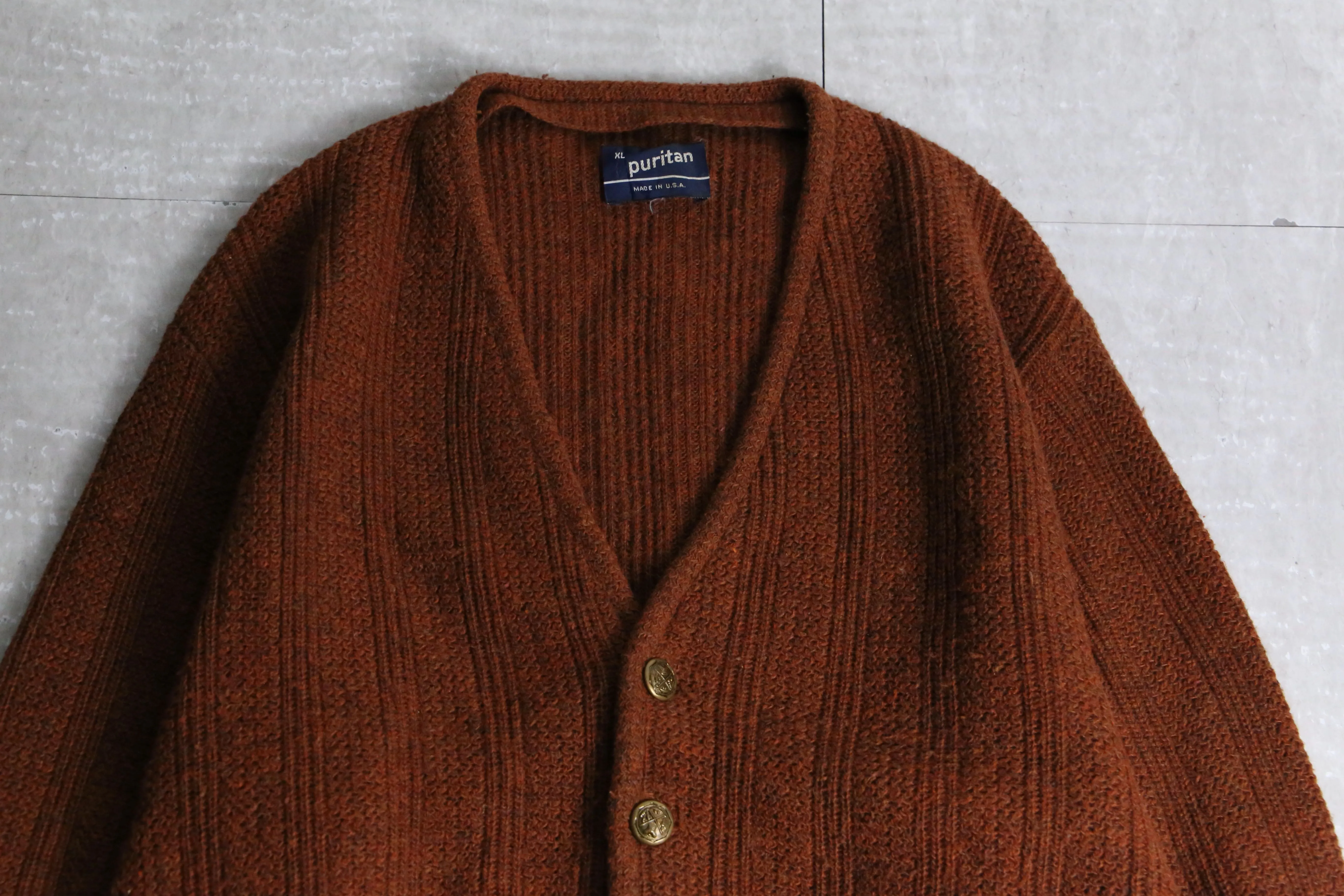 "puritan" orange brown knit cardigan