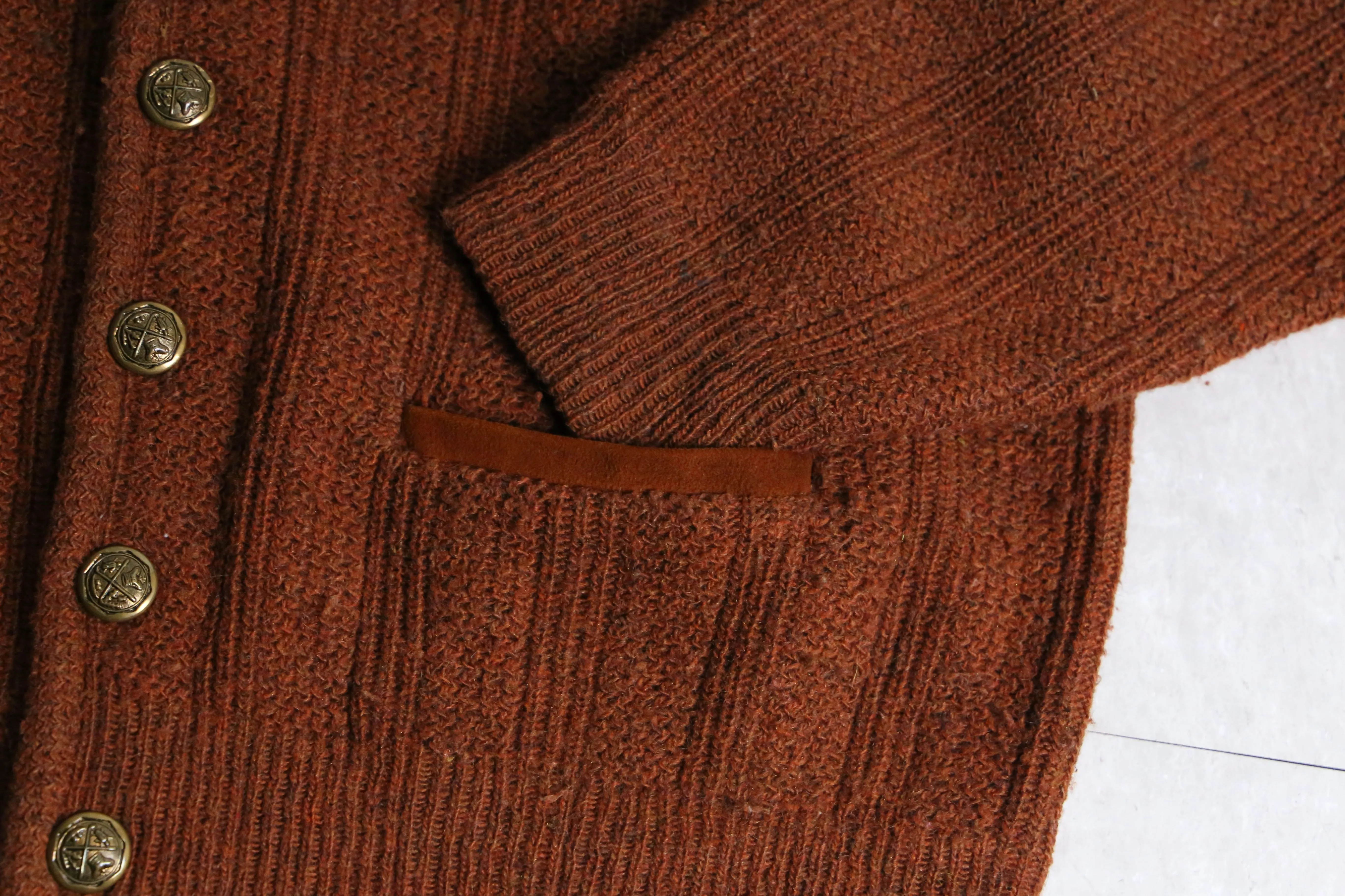 "puritan" orange brown knit cardigan