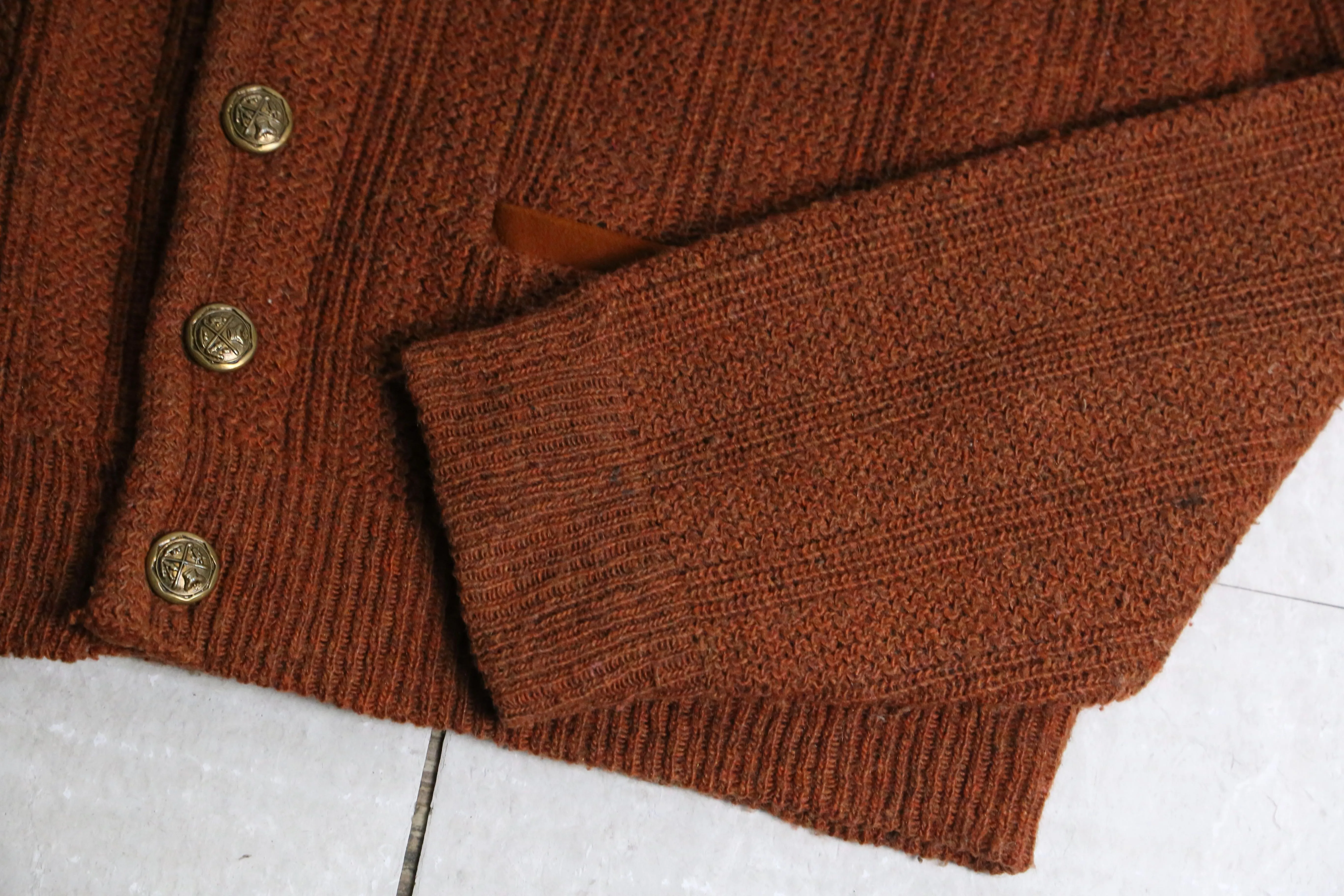 "puritan" orange brown knit cardigan